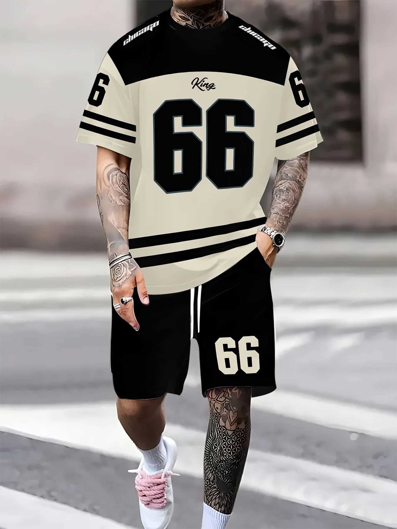 Retro Printed Mens T Shirt And Shorts Set Summer Trend Daily Urban Street Style Two Piece Round Neck Comfortable Outfit For Men W250609