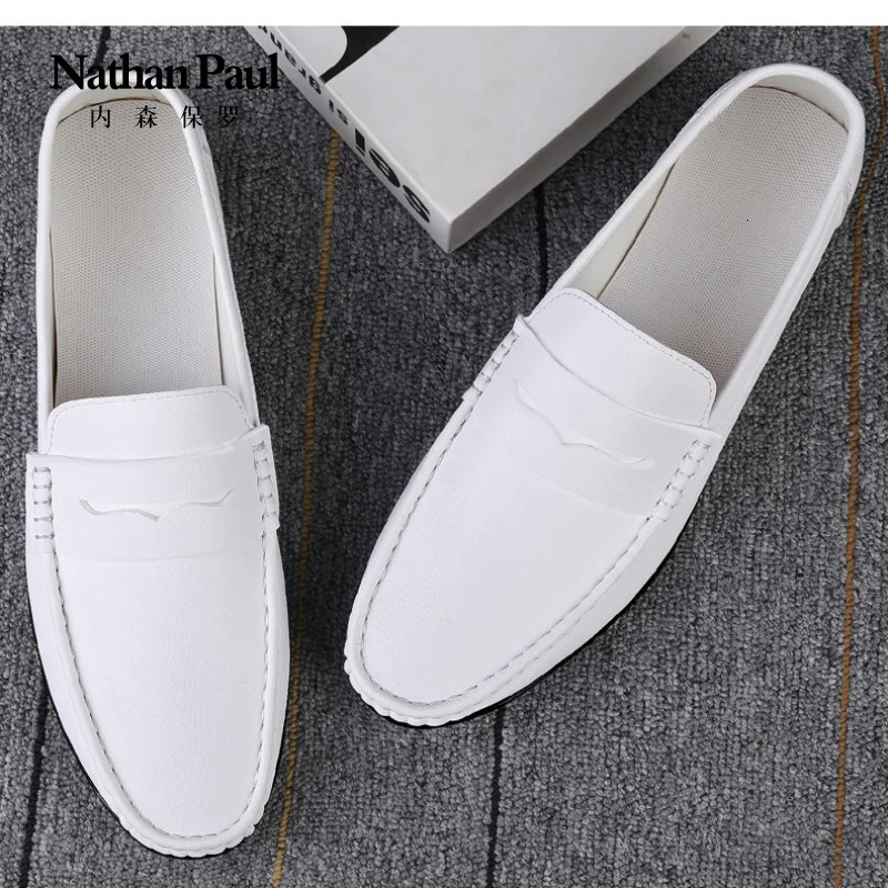 Leather mens shoes summer driving flat casual style mens shoes trendy fashion outdoor lazy loafers mens shoes 250605