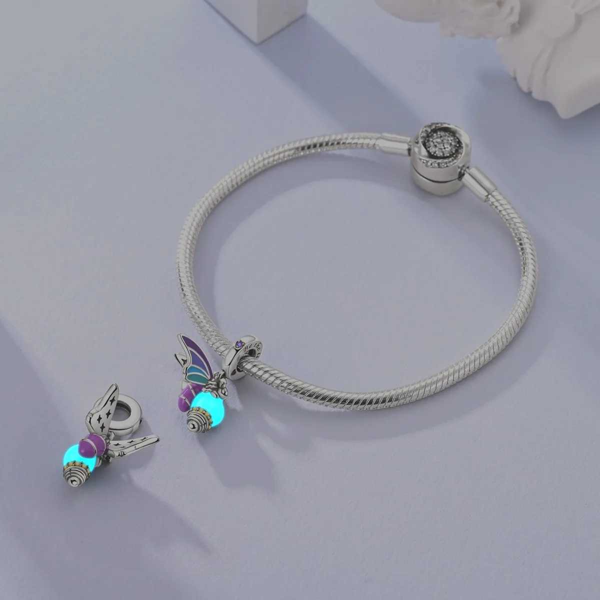 925 Sterling Silver Dangle Charm Chameleon luminous Firefly Ring Earrings Bead Charms for Original DIY Bracelet Fine Jewelry XJ250607