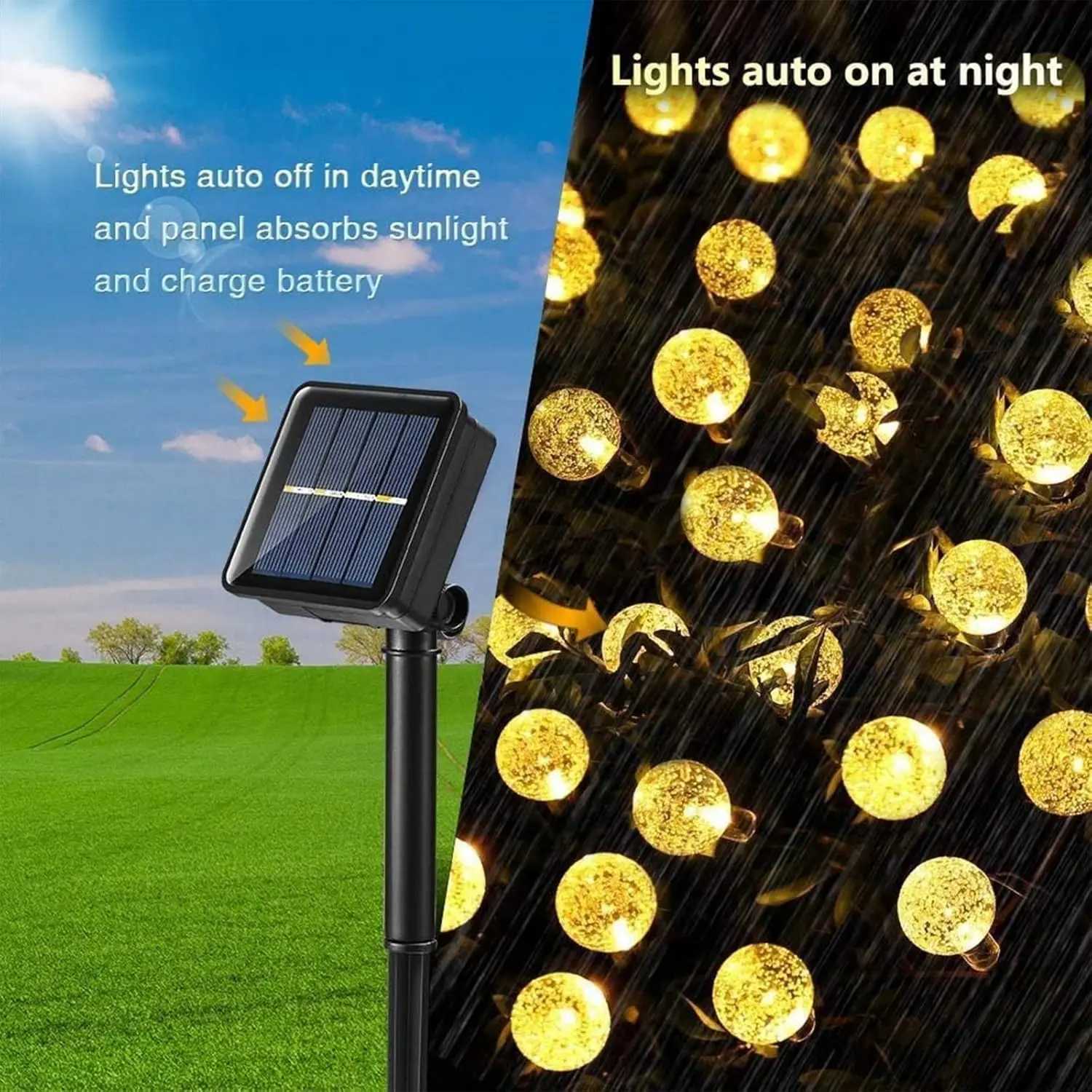 Solar LED Crystal Ball String Light Waterproof Fairy Lights for Wedding Garland Garden Lawn Tree Outdoor Decoration W250607