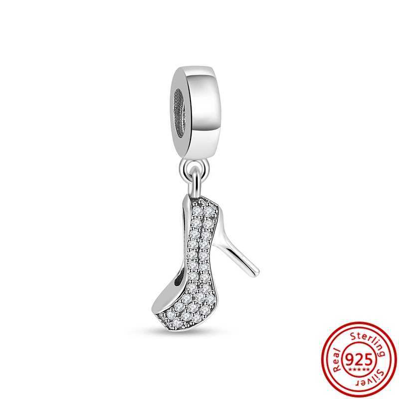 100% 925 Silver Fit Original Pendant Charms Bracelet Jewelry Clear Crown Flower Teardrop Heels Pave Shiny Silver Color BeadsXJ250607