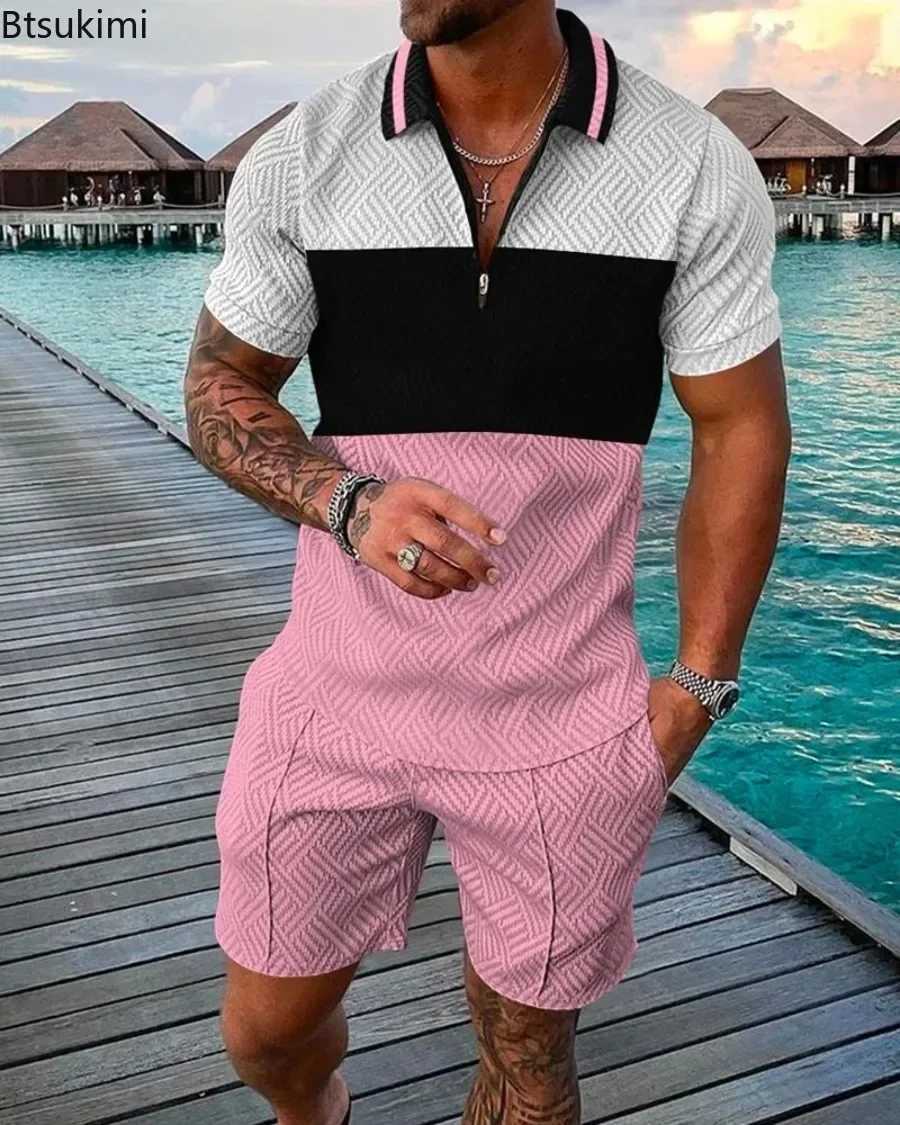 2025 Mens Summer 3D Print Polo Shirt Sets Casual Turn Down Collar Tracksuit Sets Man Beach Style Outfits Streetwear Sets Male W250609