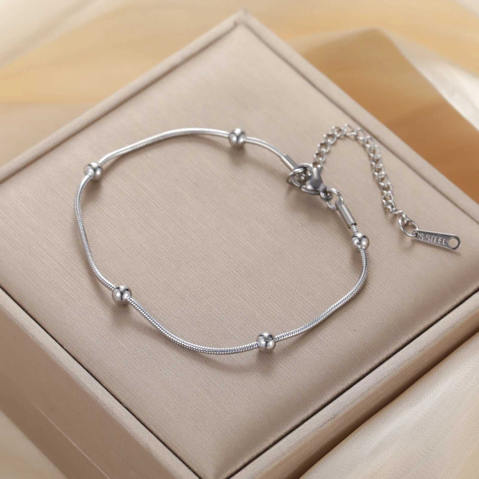 Skyrim Beaded Round Snake Chain Bracelet Women Stainless Steel Gold Color Adjustable Bracelets Minimalist Jewelry Gift Wholesale W250606