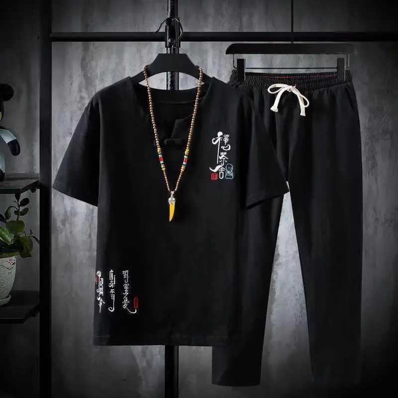 2024 Summer Shirt + Trousers Suit Chinese Style Men Shirt Cotton and Linen Shirts Mens High Quality Casual Shirts Two Piece W250609