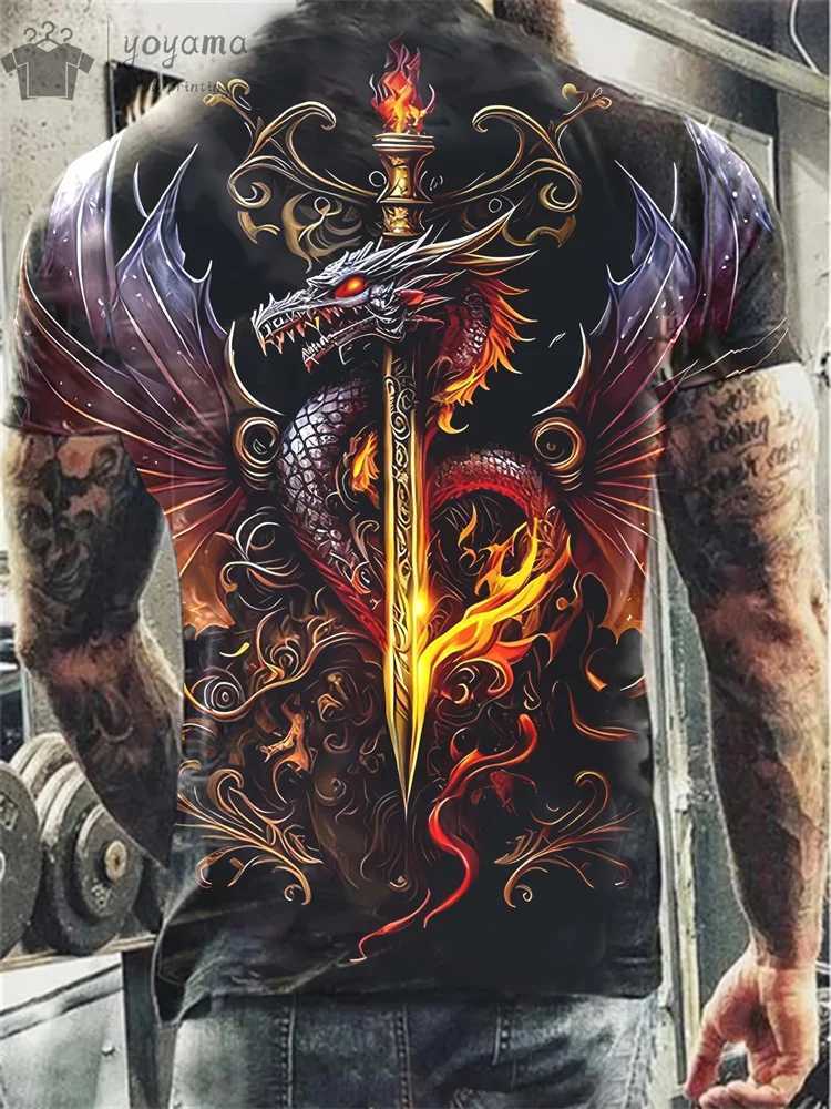 Dragon Print Clothes Men Funny Mens Summer Clothes T-shirt Men Short Sleeve Tee Dragon Graphic T-shirts Personalized T-shirt W250607