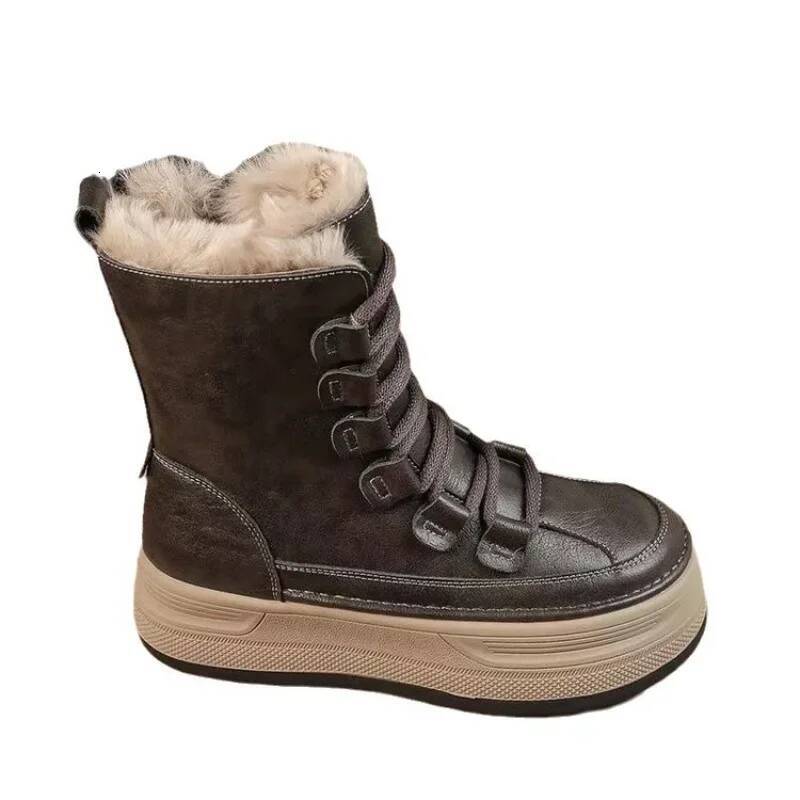 Ddmyoutdoor Fashion Outdoor Travel Women Suede Mountaineering Thick Fur Mid Calf Snow Boots Winter Platform Cotton Shoes Outdoor Shoes