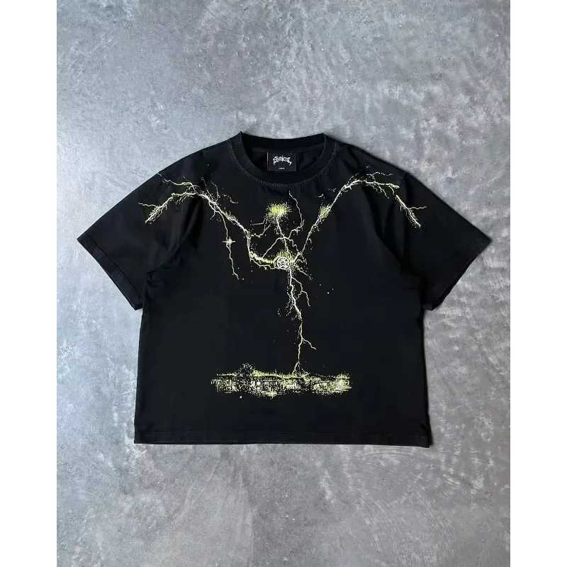 American fashion niche design letter print graffiti dark Y2K Gothic short sleeve T-shirt punk high street hip-hop couple loose X250607