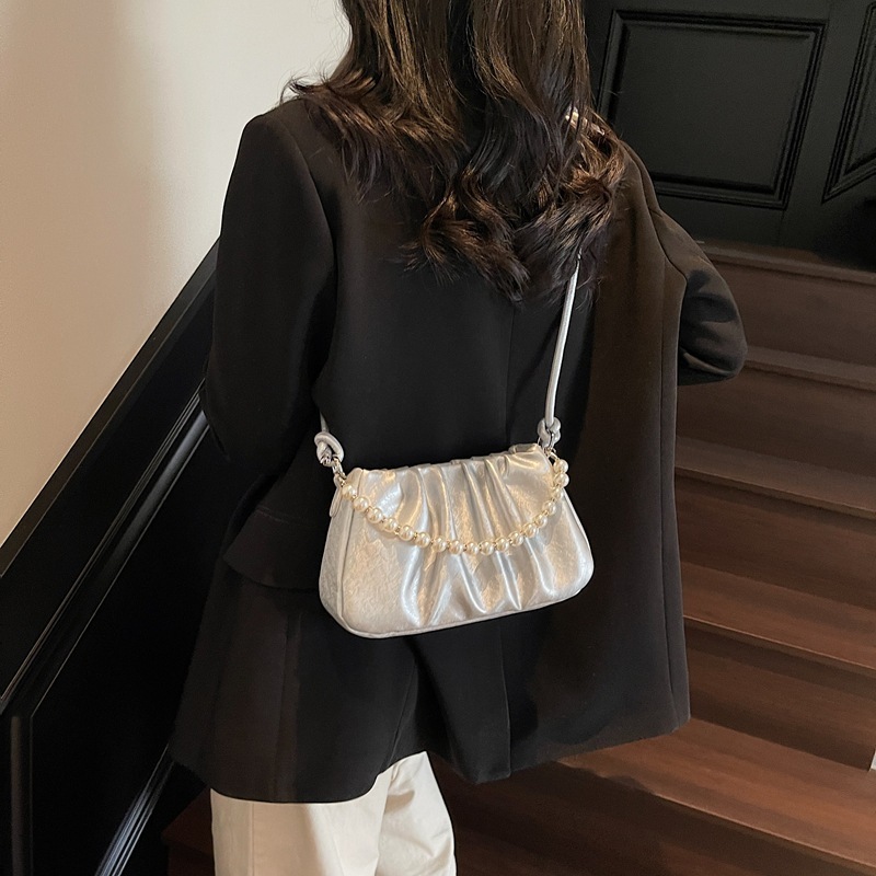 designer High-End Beaded Handbag for Women 2025 New Summer Pleated Cloud Bag Fashion Single Shoulder Crossbody Bag