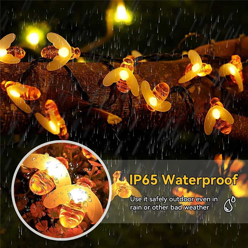 Solar String Light 20 LED Cute Bee Outdoor Light Wedding Home Garden Patio Party Christmas Tree Honeybee Starry Fairy Decor Lamp W250607