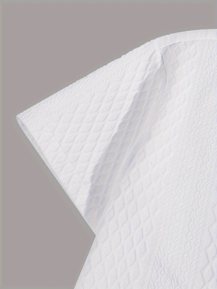 Summer casual short-sleeved mens shirt Casual Street wear jacquard lapel button down solid color mens vintage shirt S-2XL 250605