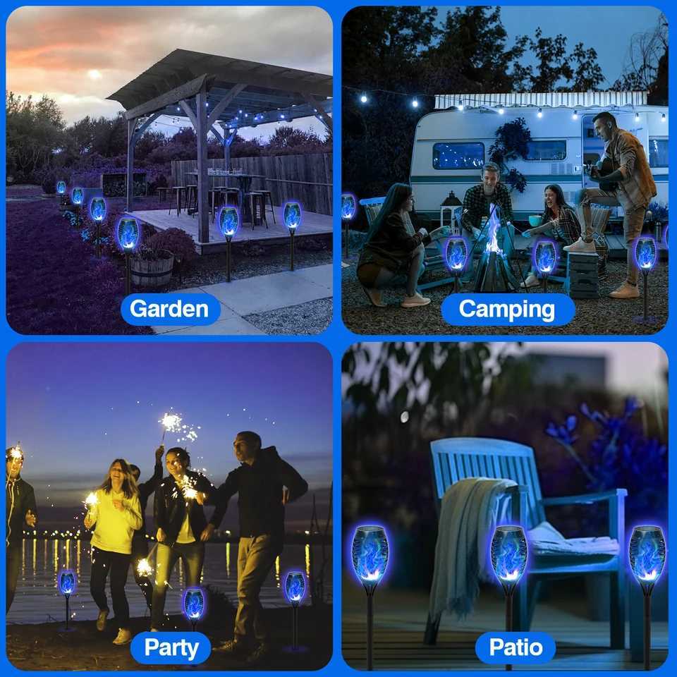 8PCS Solar Lights Outdoor Blue Solar Torch Flame Lights for Garden Decor Solar Landscape Lights Decorative for Lawn Yard Pathway XJ250606