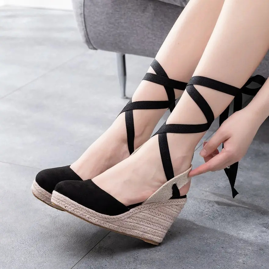 Plus Size 34-41 Shoes for Women Summer High Heel Platform Wedges Sandals Ankle Buckle Strap Closed Toe Comfortable Casual Shoes 250605