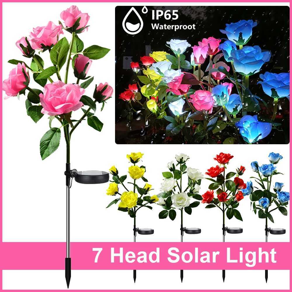 7 Head Solar LED Simulated Rose Lights Garden Lawn Lights Outdoor IP65 Waterproof Landscape Lights Yard Decoration Solar Lights W250607