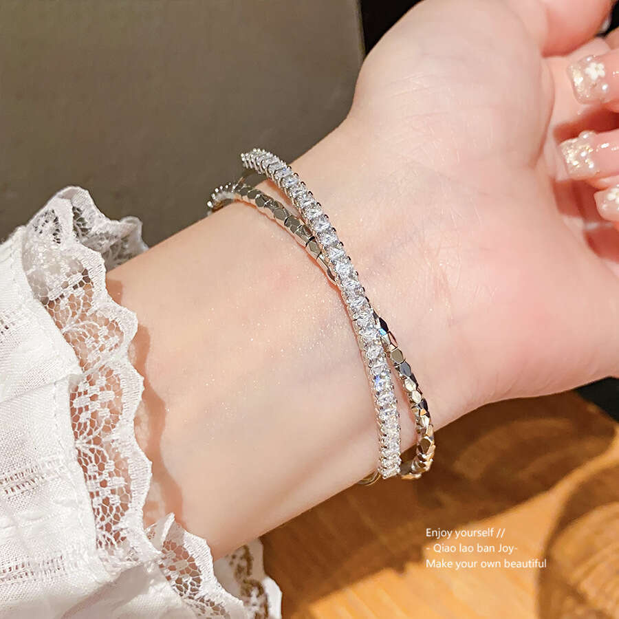 designer bracelet Zircon Crushed Sier Cross Open Light High-end Sense Bracelet Simple Personality Versatile Fashion Jewelry for Women with gift box