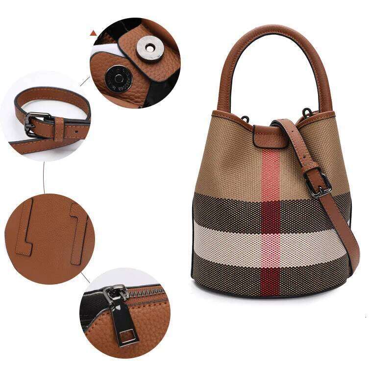 Aidrani Women's Plaid Handbag, Made Of Canvas Cowhide Material, With Caramel Colored Large Capacity And A Small Bag Inside