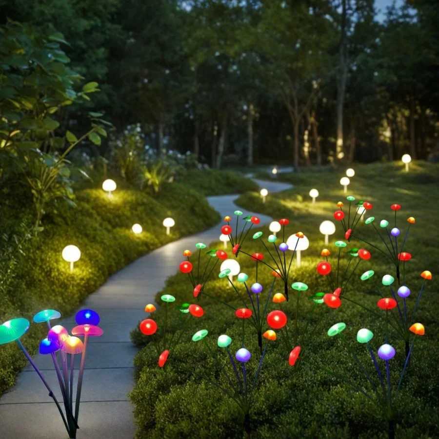 TIRVOSE Solar 10LED Jellyfish Mushroom Lights Outdoor Waterproof Garden Decoration Landscape Lawn Lamps for Patio Pathway Yard W250607