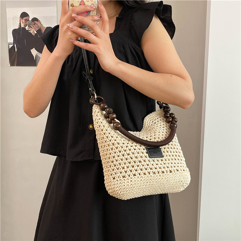 designer Summer Lazy Style Large Capacity Tote Bag for Women 2025 New Niche Light Luxury Handwoven Underarm Bag Beac