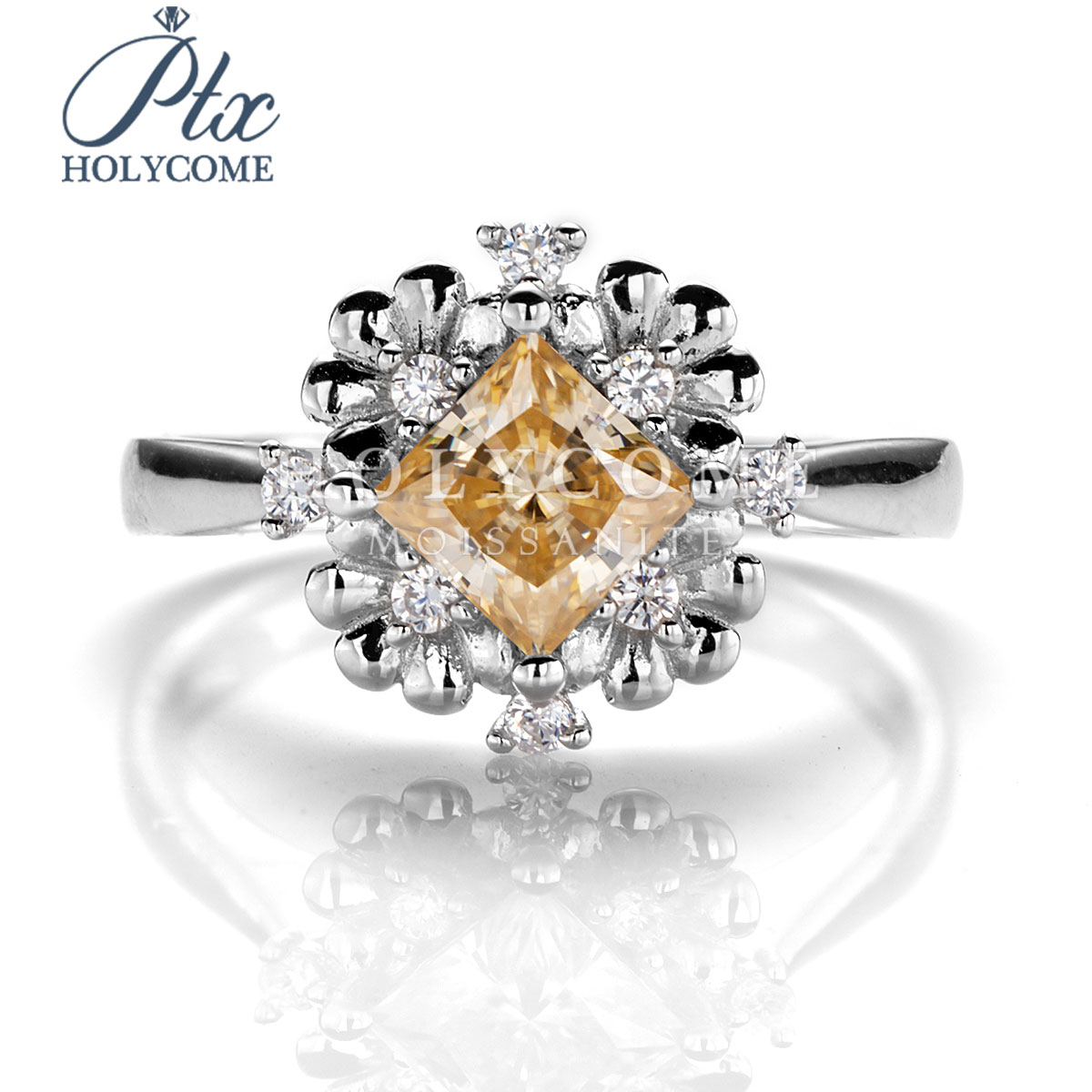 Women's Luxury Jewelry Moissanite Diamond Ring Silver Plated Flower Shaped Moissanite Engagement Wedding Romantic Gemstone Rings Women Party