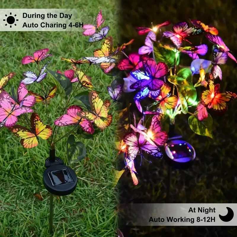 Solar Butterfly Tree Lights Outdoor Decorative Solar Garden Light Yard Lawn Waterproof Sunlight Festival Wedding Roof Decoration W250607