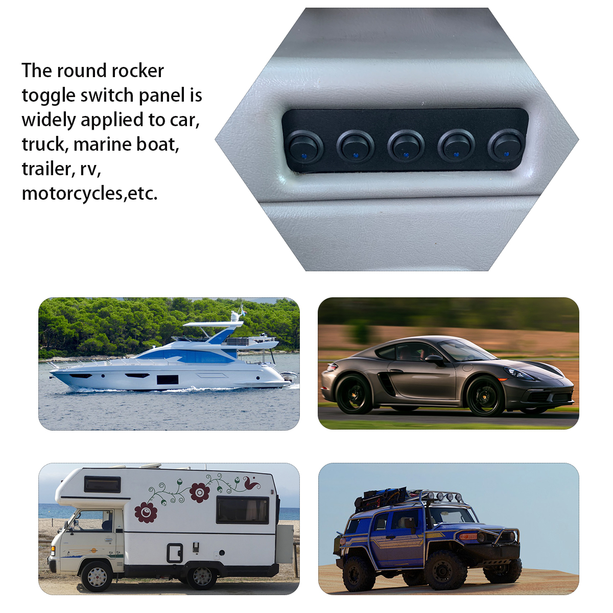 Rocker Toggle Switch Panel with 12V DC Round Dot Lighted 20A 3 Pins ON/Off SPST Switch Control for Car Or Boat Blue LED Light