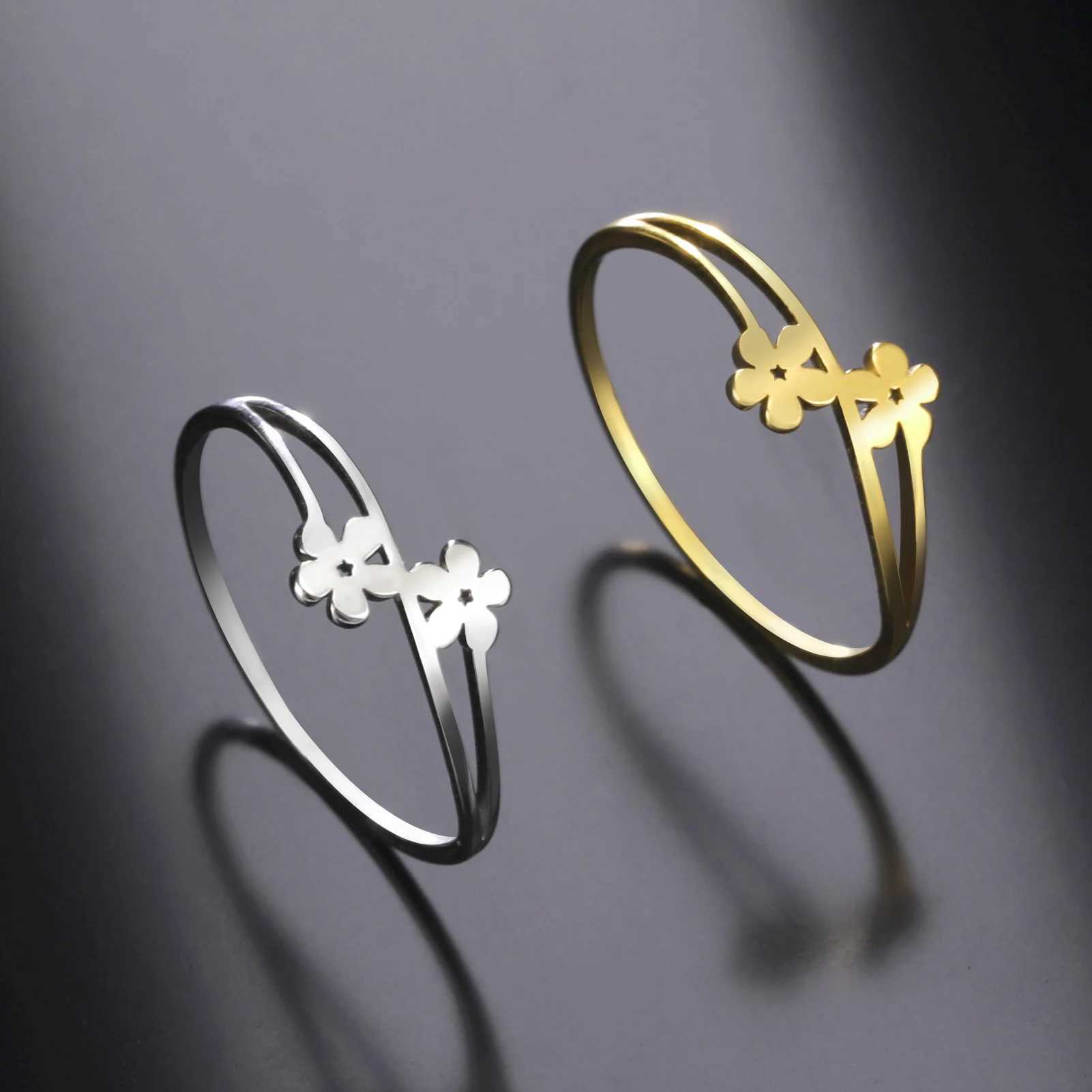Skyrim Stainless Steel Small Elegant Flower Ring Women Bohemian Finger Rings 2025 Fashion Wedding Band Jewelry Birthday Gift W250606