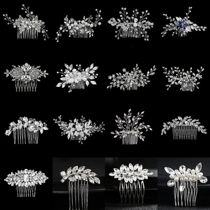 Silver Alloy Hair Comb Handmade Pearls Rhinestones Fashion Metal Headpiece Elegant Hair Jewellery Accessory For Women 250529