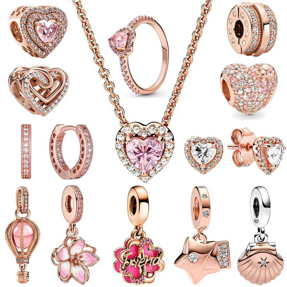 925 Sterling Silver Rose Gold Beads Fit Charms Silver 925 Original Bracelet for Jewelry Making XJ250607