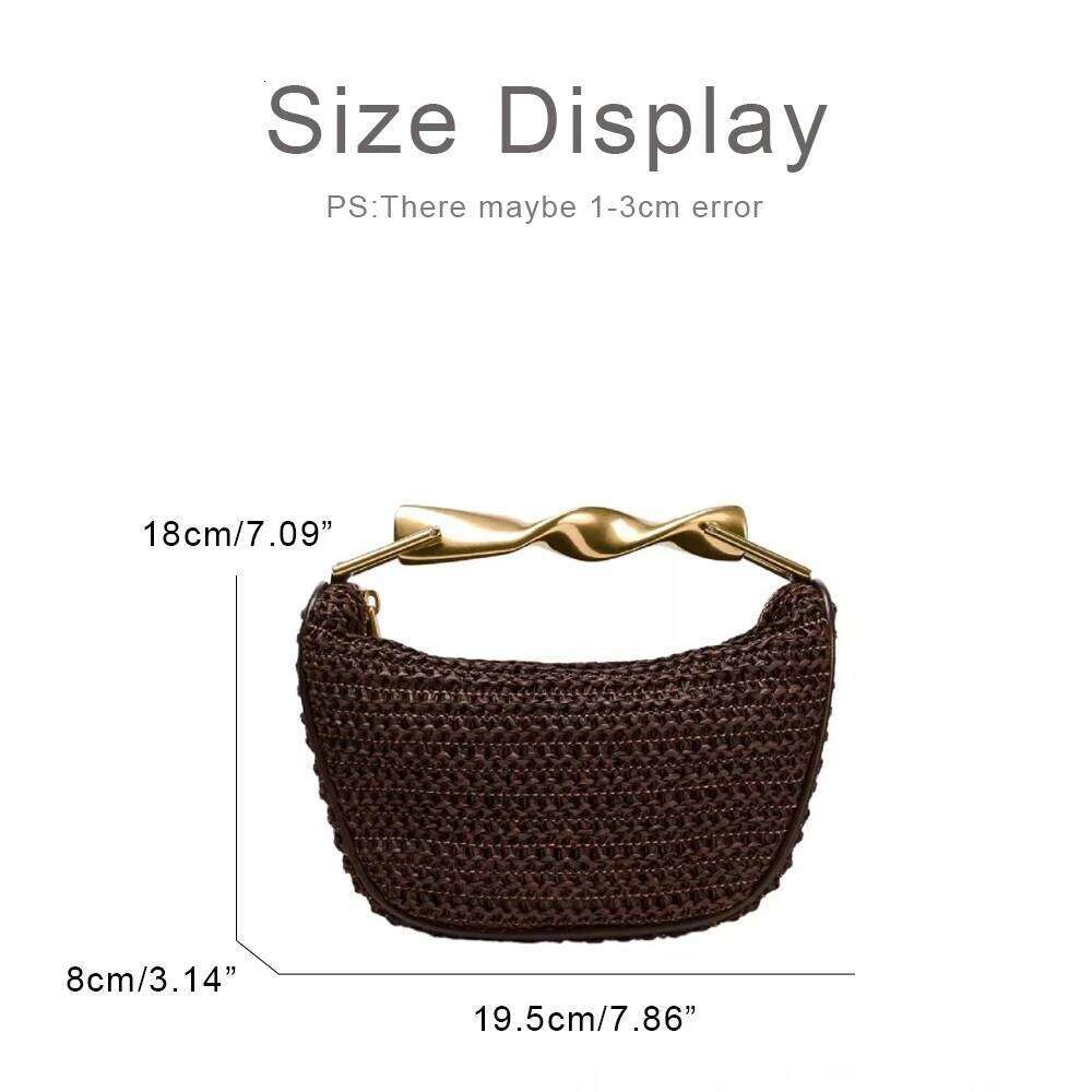 Mini Straw Woven Bags For Women Designer Handbag Purses 2025 New In Vintage Metal Handle Chain Strap Hobos Wrist Shoulder