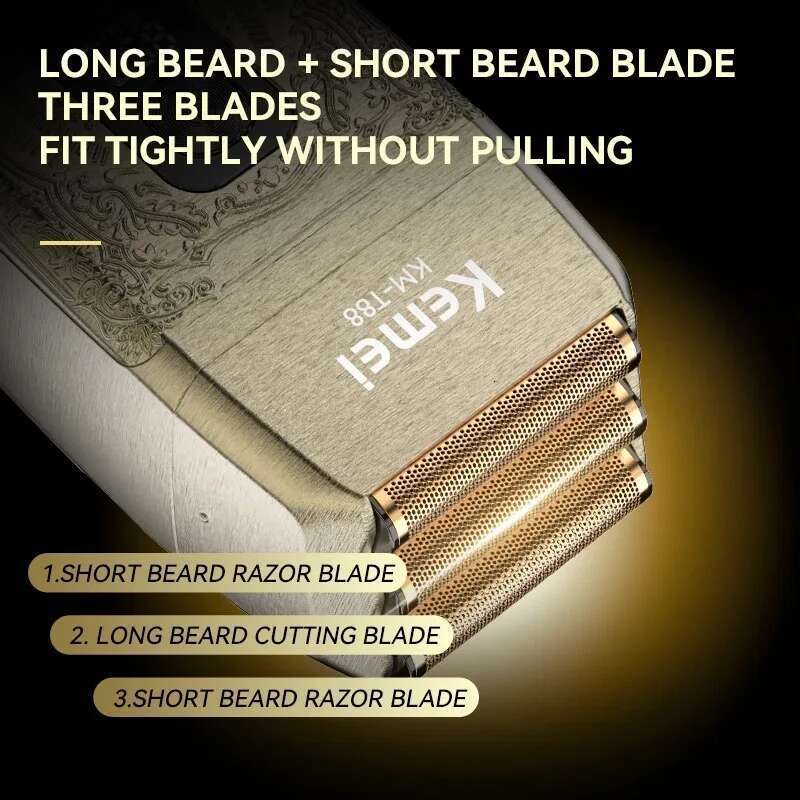 Kemei Electric Triple Blades Razor Rechargeable Barber Foil Shavers Professional Cordless Bald Head Shaving Hine Men 8500Rpm