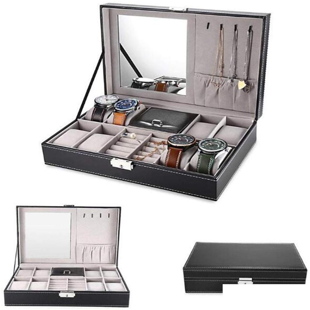 Jewelry Boxes Leather Watch Box 8 Mens Organizer Display Drawer Lockable Case Slots Rings Tray With Lock Mx200810 Drop Delivery Packa Dhup0
