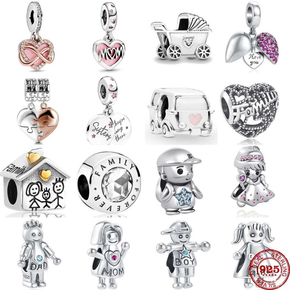 New 925 Silver Family Charms Mom Dad Baby Carriage Fine Beads Sisters Dangle Fit Original Pendant Bracelet DIY Boy Girl PendantXJ250607