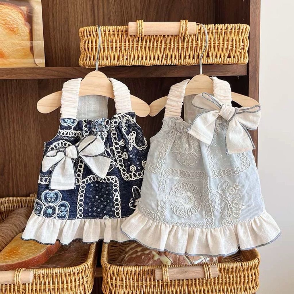 Dog Strap Dress for Small Dogs Girl, Puppy Sleeveless Clothes Pet Pullover Vest Skirt, Exquisite Embroidery, Breathable Bow Dress for Puppy Medium Dog