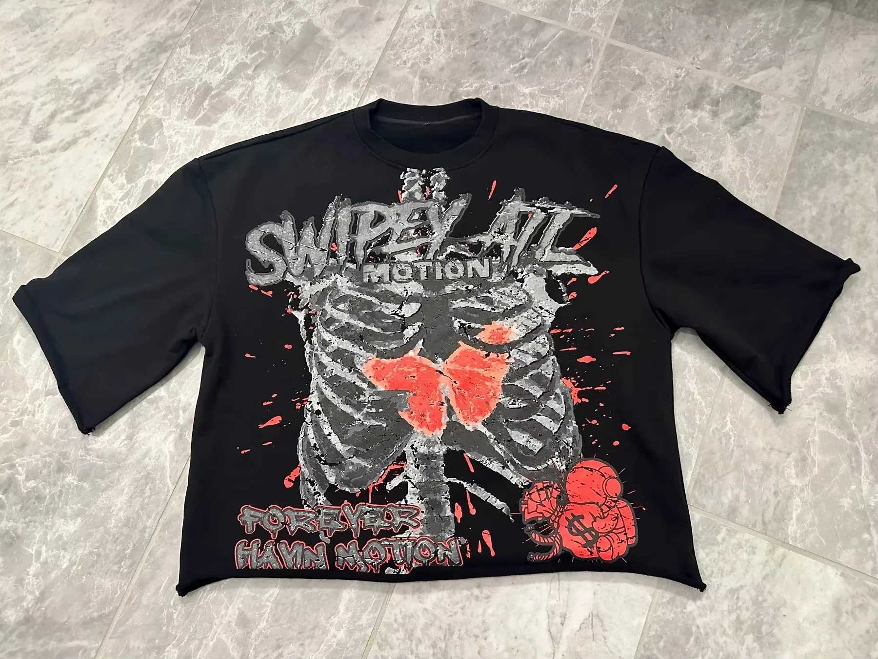 Casual Pure Cotton Short Sleeve T-Shirt Streetwear Women Cropped Top Y2K Vintage Gothic Skull Graphic Print T-Shirt Men Oversized X250607