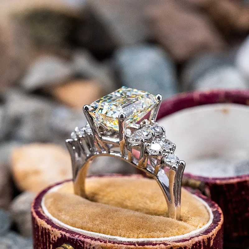 925 Silver White Square Cubic Zirconia Wedding Band Ring for Women Luxury Trendy Engagement Eternity Jewelry Female Accessory XJ250606