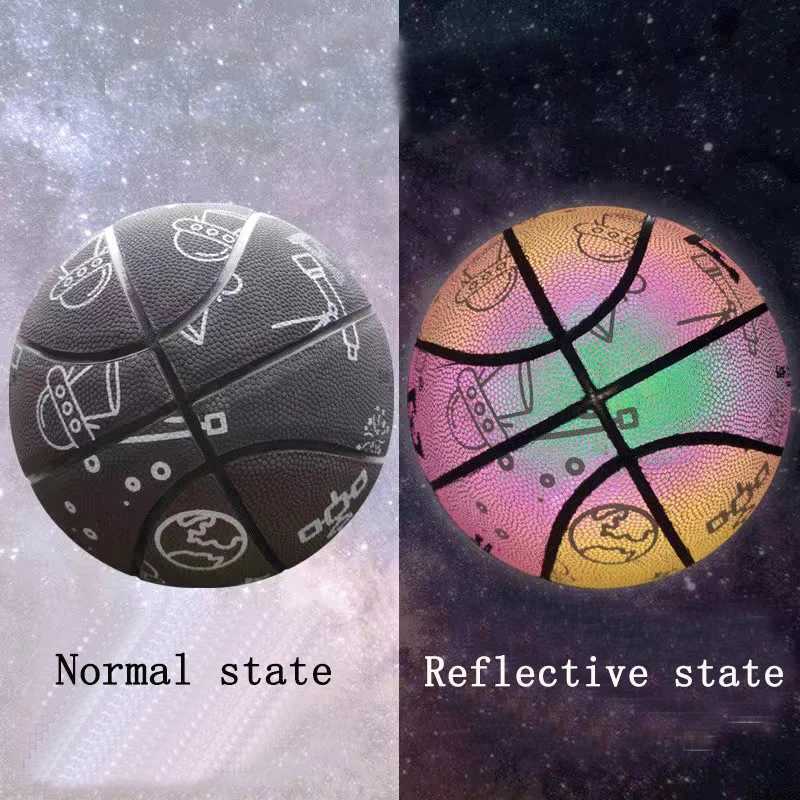 2023 New Luminous Glow Basketball Size 7 Man Holographic Reflection Cool Basketball Street Balls Free Gifts XJ250606