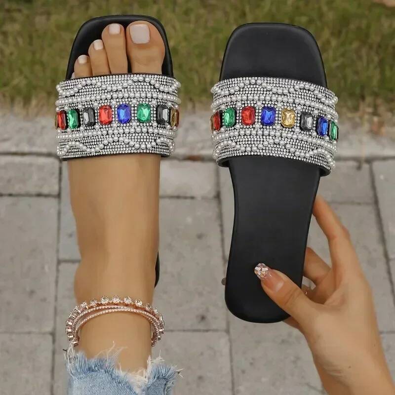 Ddmyoutdoor Women Flat Shiny Beach Sier Sandals Outdoor Slippers Designer Lightweight Slides Plus Size Shoes outdoor shoes