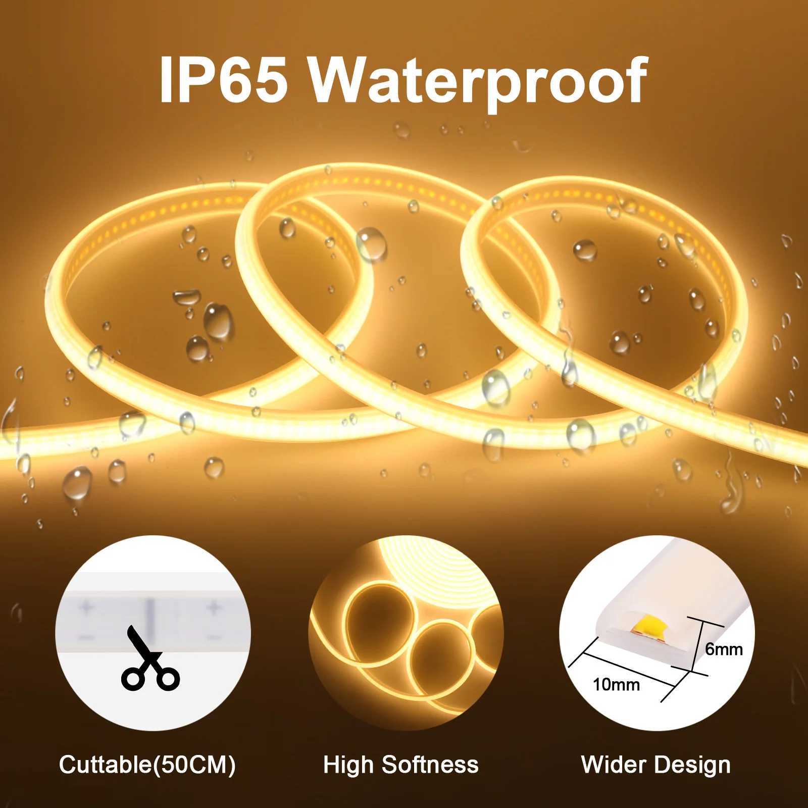 COB LED Strip Neon Light 220V EU Plug With Dimmer 288 LEDs/m Outdoor COB Light White Natural Pink Red For Kitchen Linear LightXJ250606