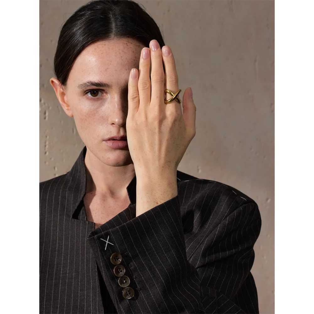 Yhpup 6789# PVD Plated Statement Stainless Steel X-Shape Geometric Finger Ring Waterproof Smooth Metal Handmade Polished Jewelry W250606