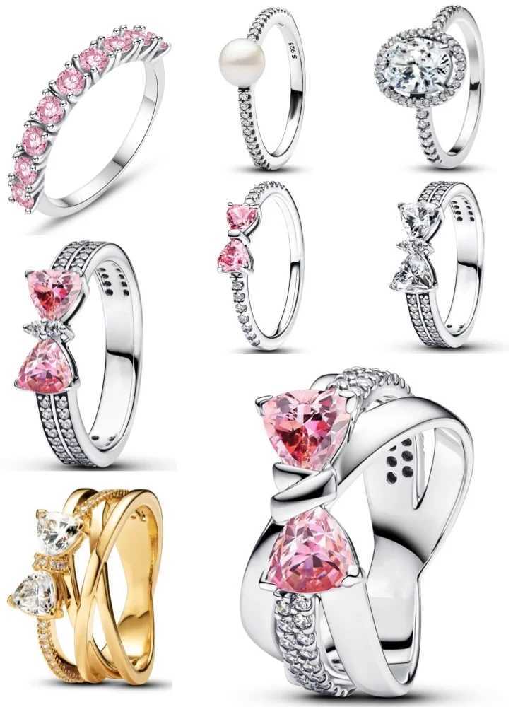 Hot Selling 925 Silver Size 6.7.8.9 Pink Red Bow Pearl Ring Suitable For Exquisite High-Quality For Women At Wedding PartiesXJ250606