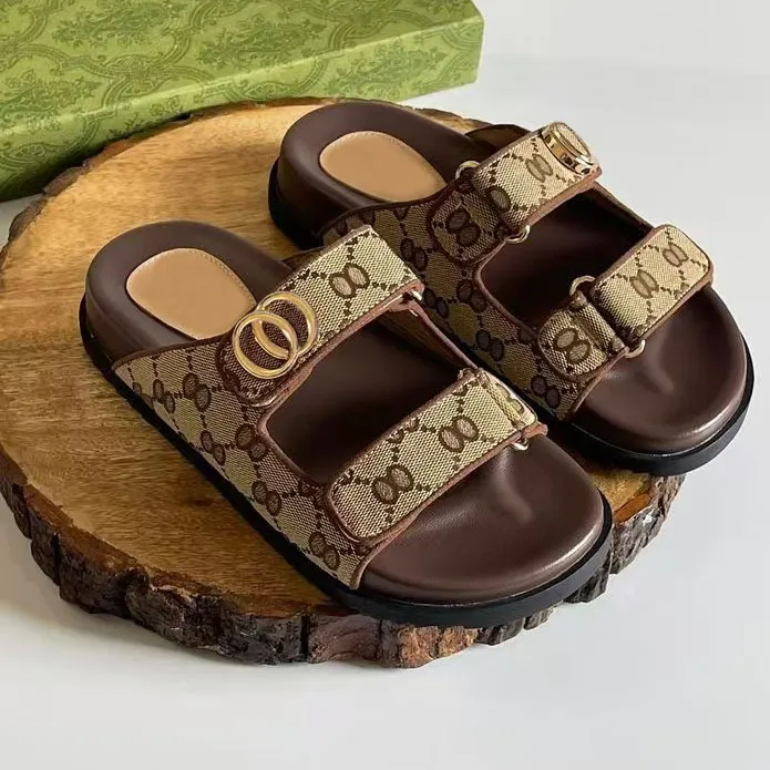 Classic Designer Sandals Men Slippers 2024 Summer Slide Flip Flops Luxury Flat Thick Bottom Embroidered Printed Jelly Rubber Leather Women Dress Shoes