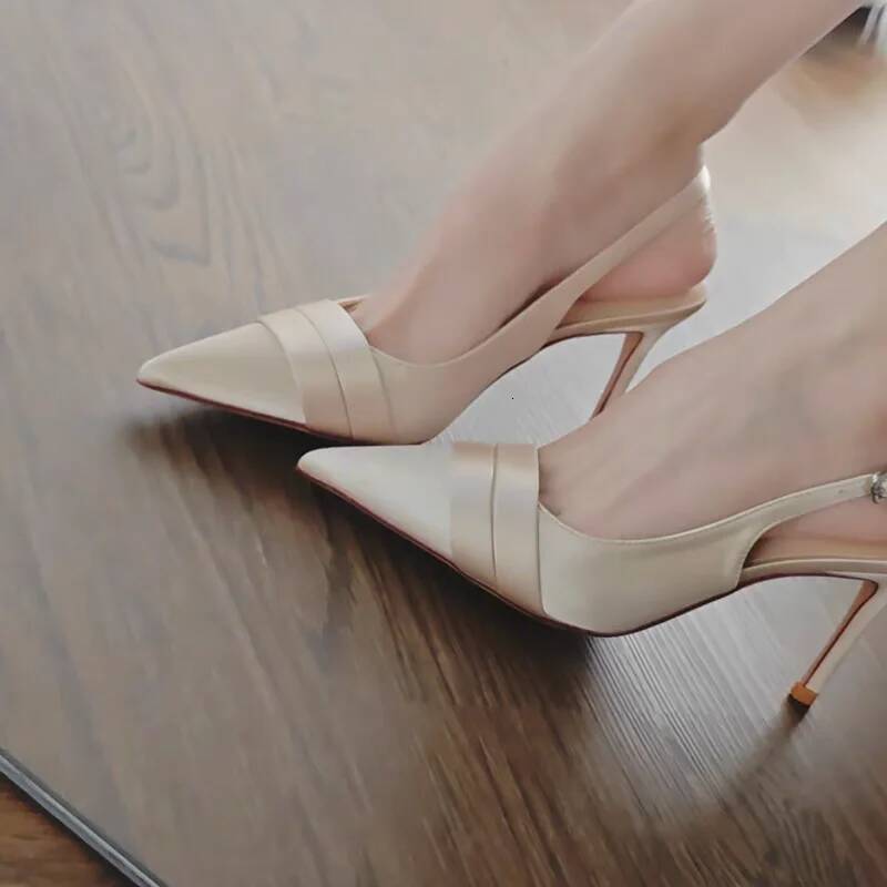 2025 Summer Brand Slingback Sandals Fashion Pointed Toe Slip On Women's Elegant Formal High Heels