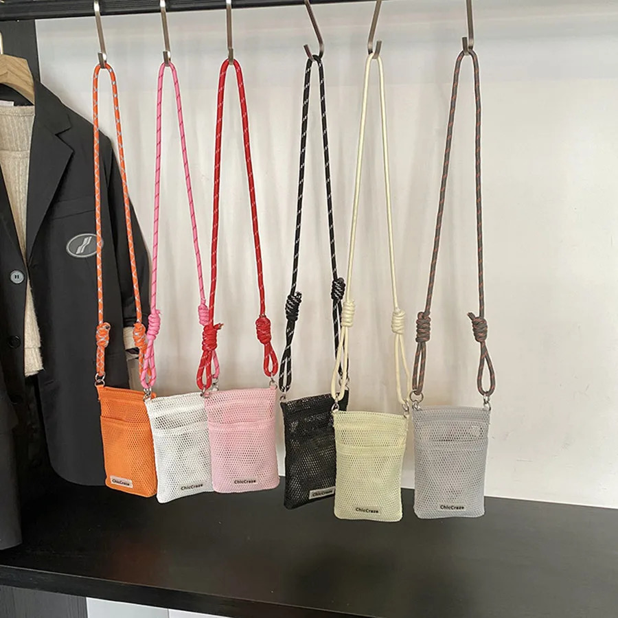 Sweet Korean Style Nylon Mesh Bag Purse Crossbody Bag Nylon Shoulder Bag Wallet Bags Solid Color Mobile Phone Bag 250606