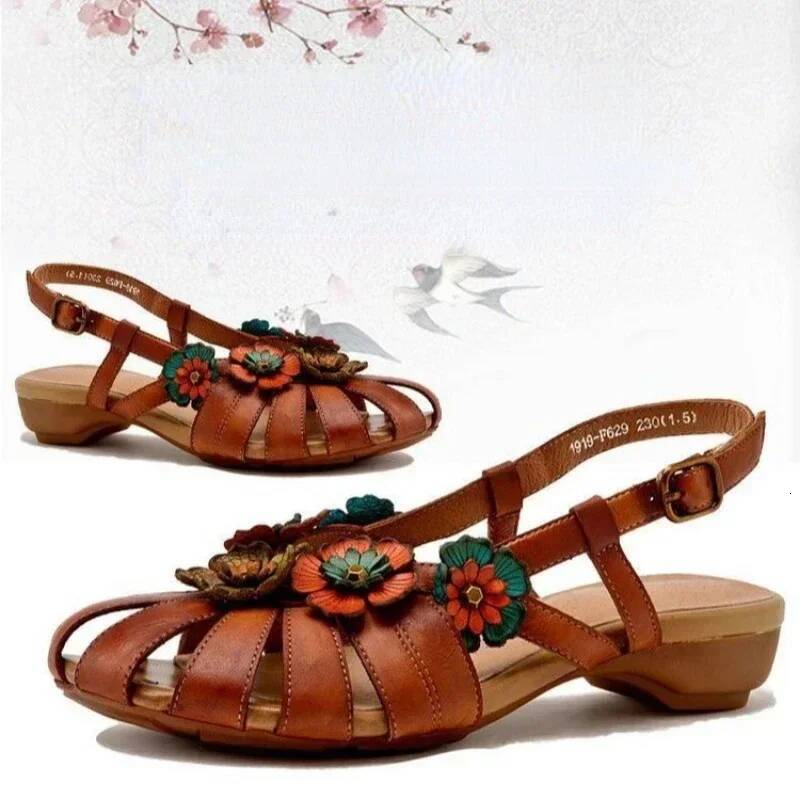 Ddmyoutdoor Retro Women Rome Sandals Flower Buckle Design Soft Leather Platform Sandal Casual Fashion Mom Shoes Sandalias Mujer Outdoor Shoes