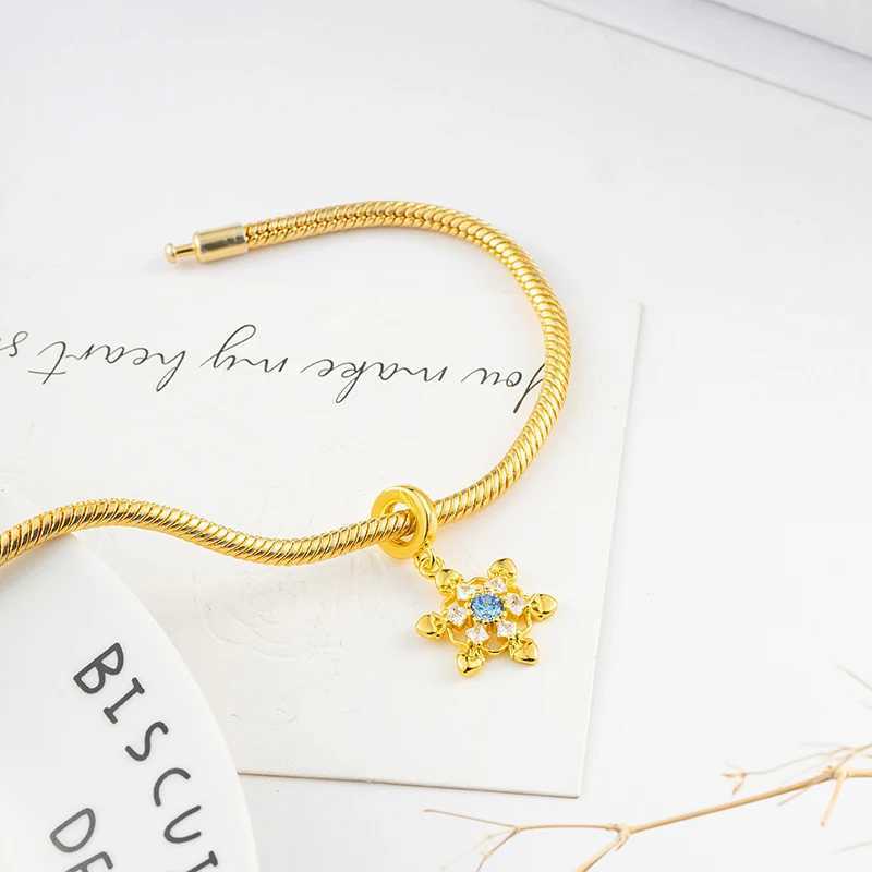Gold Plated Fashion Jewelry Lucky - C Icy Snowflake Drop Dangle Charm Bead Fit Original Silver 925 Europeans Bracelet XJ250607