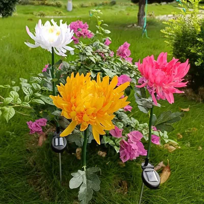 Solar Garden Lamp Solar Flowers Lights Solar Powered Chrysanthemum LED Lawn Light Outdoor Garden Decor Perfect for Yard FenceXJ250606