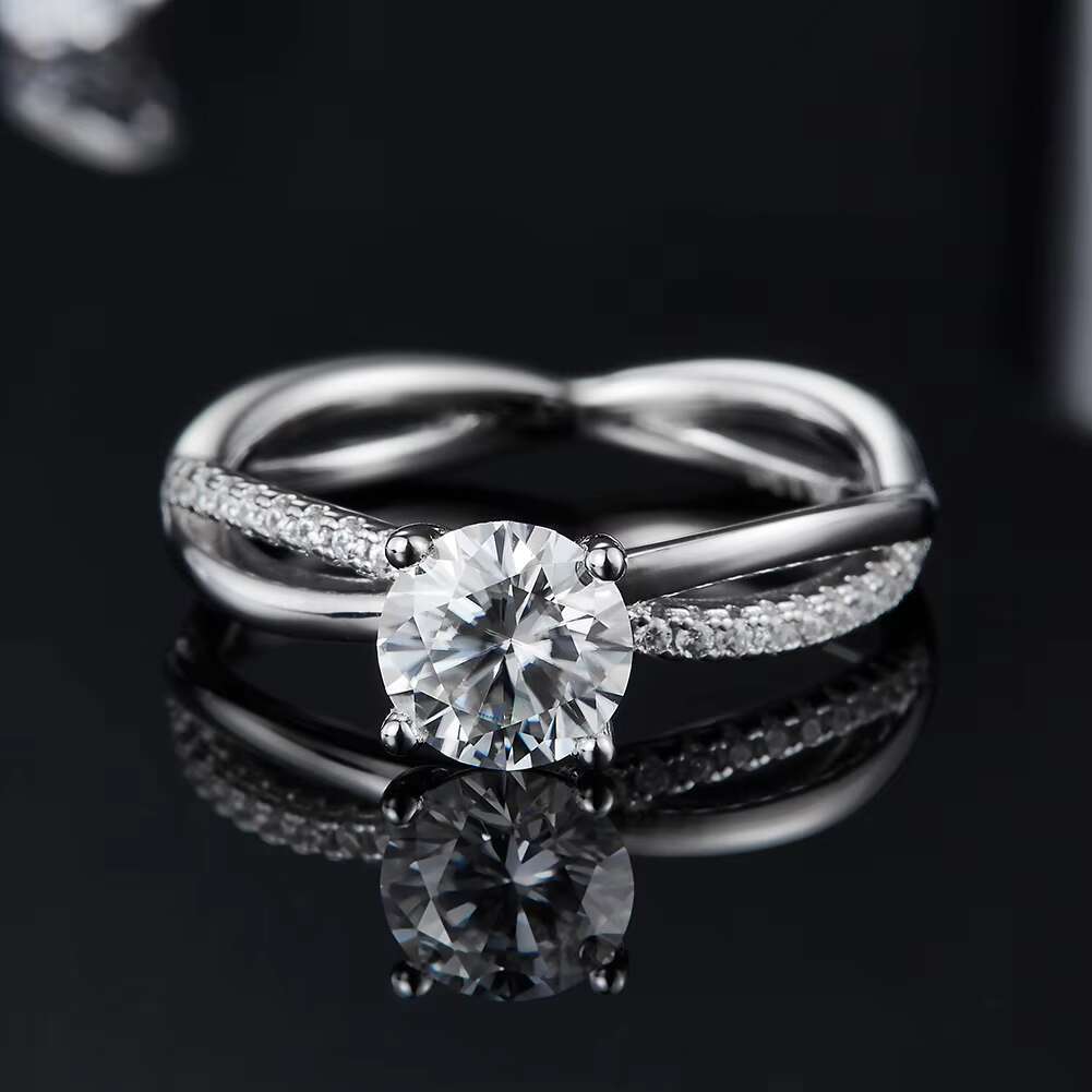 RINNTIN SMR61 S925 Sterling Silver Infinity Ring Center 1.0 Ct DE Color Moissanite Stone Engagement Ring