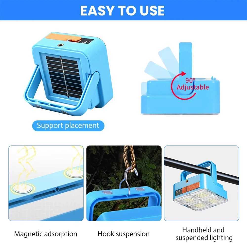 Portable Solar Light USB Rechargeable Outdoor Lighting Powerful LED Reflector Spotlight Projector Floodlight Construction Lamp W250607