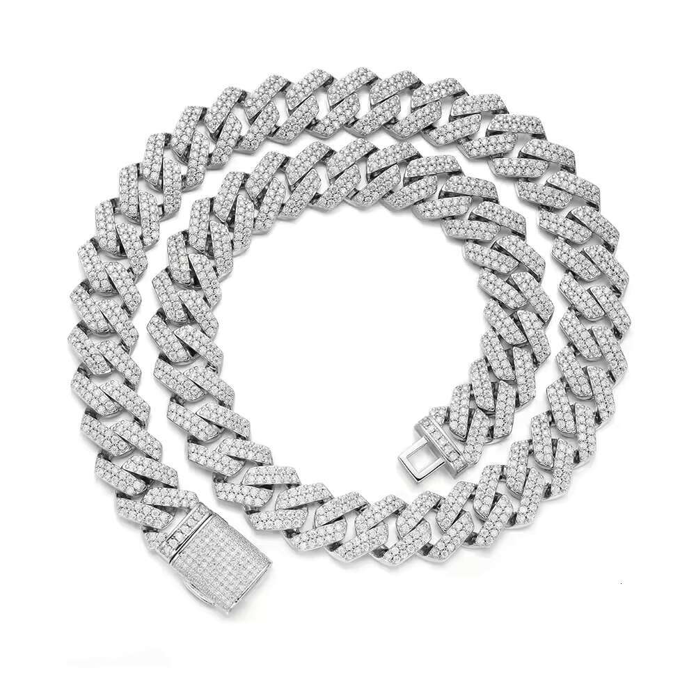 Hip Hop Custom Diamonds 925 Sterling Silver 14K Gold Plated Iced Out 12 mm Miami Cuban Link Chain for Men