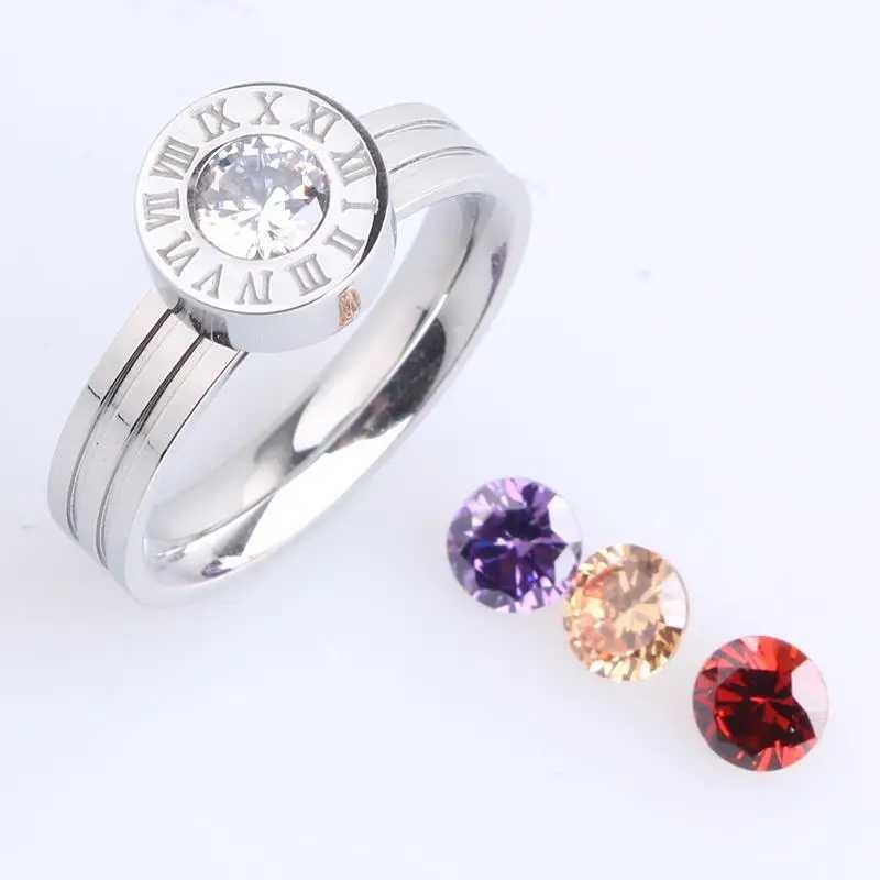 wedding rings Rome number Change Four color zircon 316L Stainless Steel finger rings for women wholesale. W250606