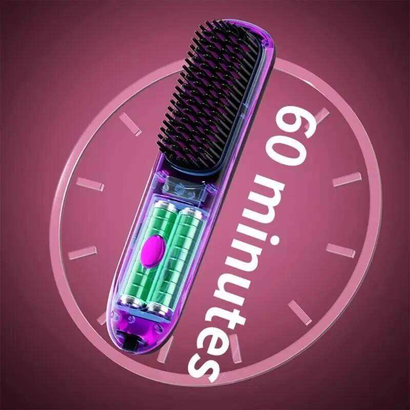 Electric LCD Usb Ceramic Heating Straight Hair Wireless 160-200C° Mini Dryer Hot Comb Straightener Anti-Scaldbrush